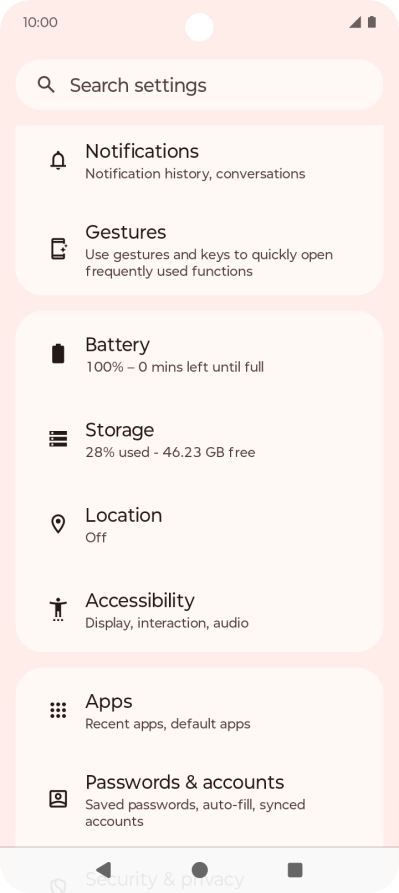 Press Passwords & accounts.
