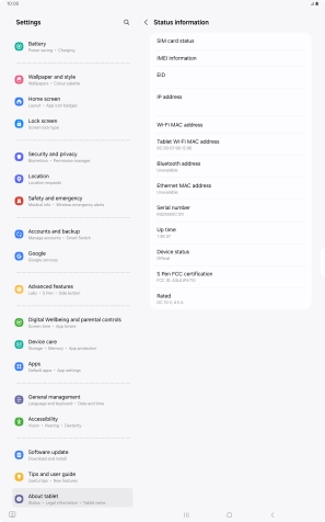 Your tablet's EID number is displayed below EID.
