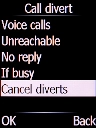 Select Cancel diverts and press the Left selection key.