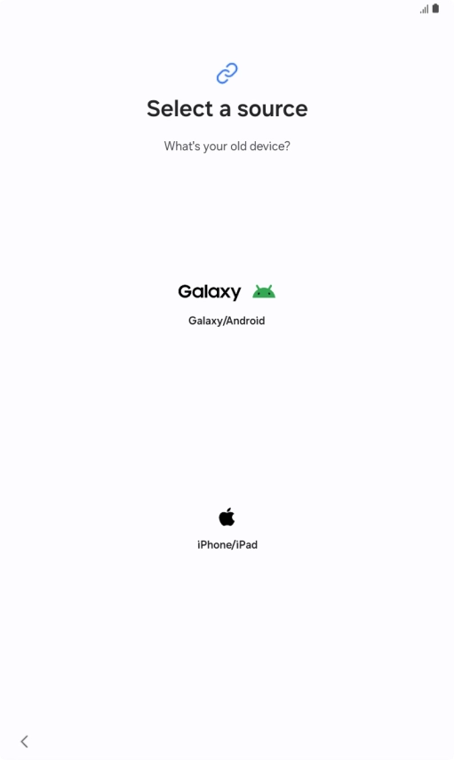 Press the required setting and follow the instructions on the screen to transfer the content from another device.