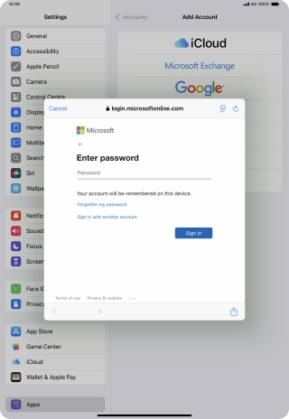 Press Password and key in the password for your email account.