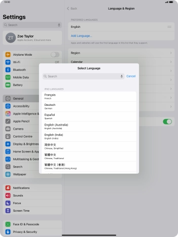 Press the required language.