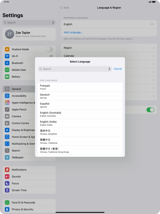 Press the required language.