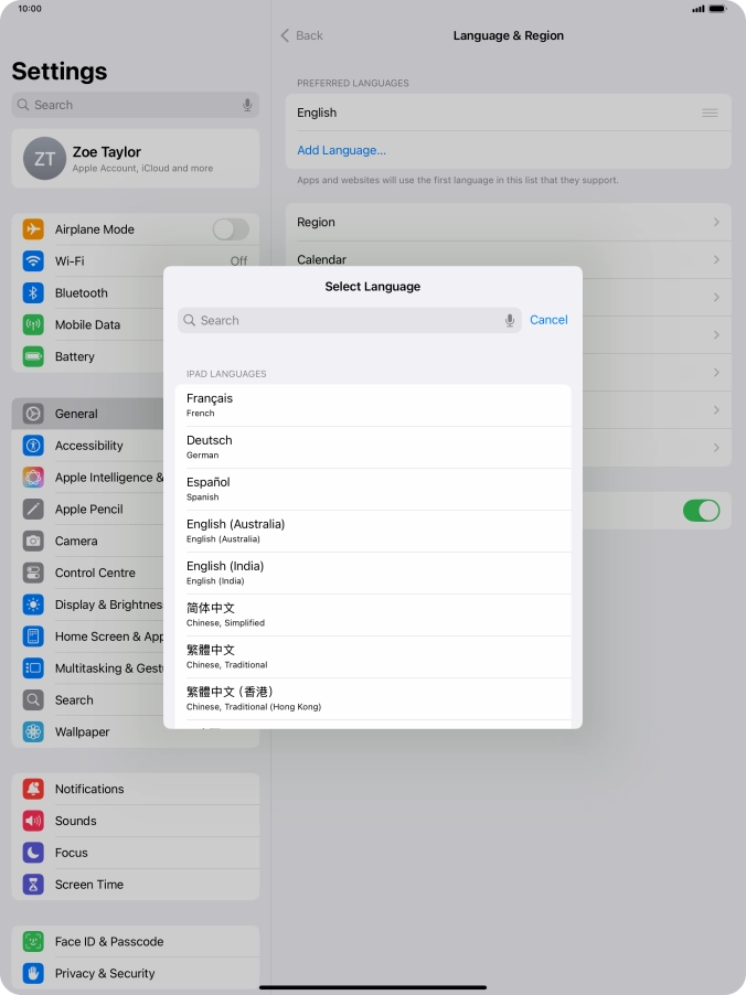 Press the required language.