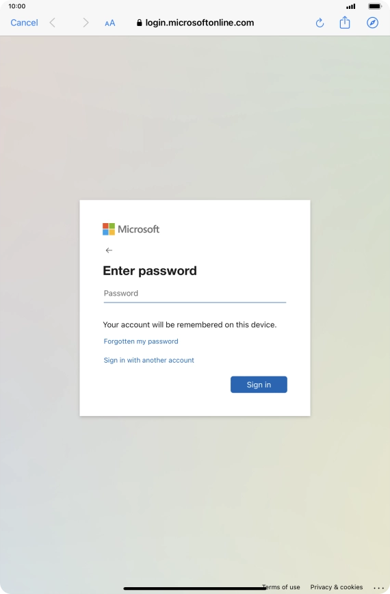 Press Password and key in the password for your email account.