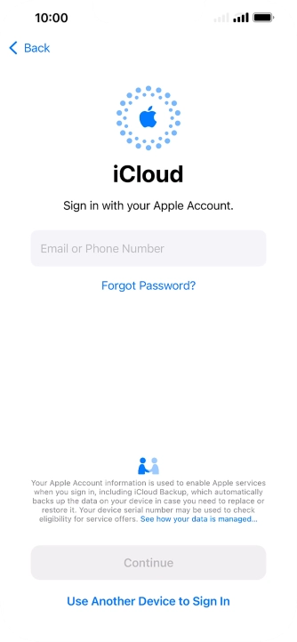 Press Email or Phone Number and key in the username for your Apple ID.