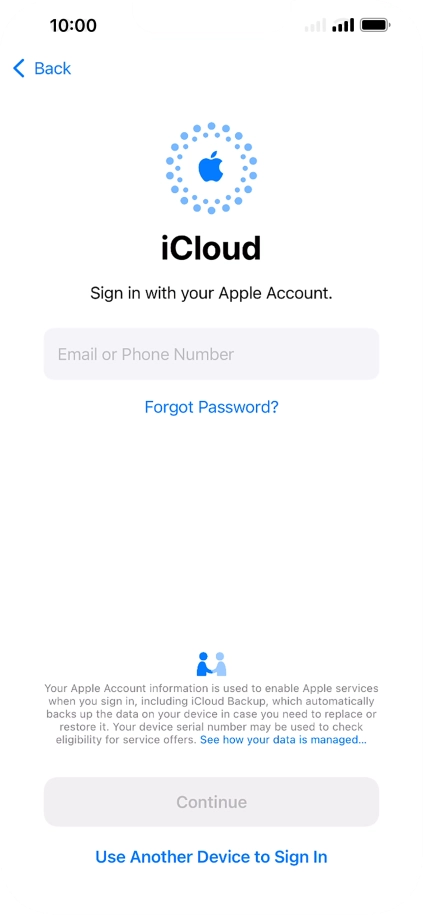Press Email or Phone Number and key in the username for your Apple ID.