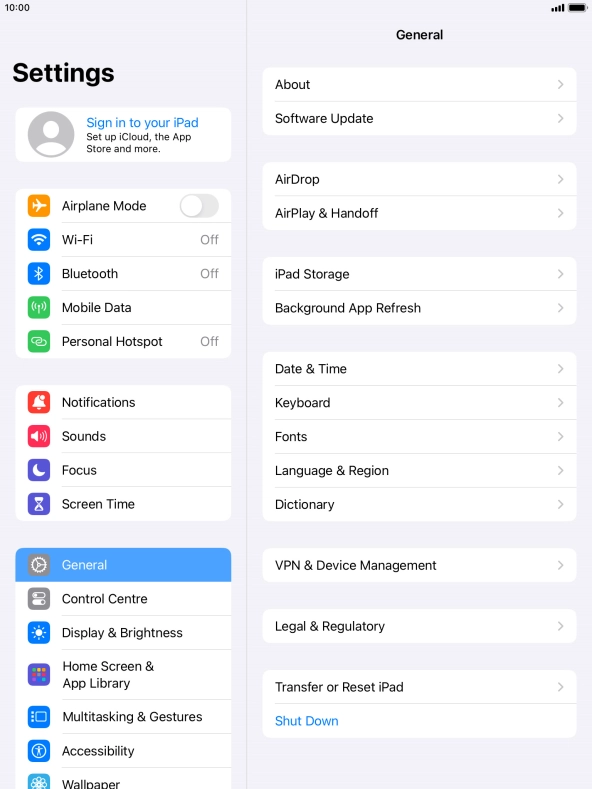 Press Sign in to your iPad.