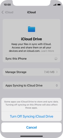 If you turn off the function, press Turn Off Syncing iCloud Drive.