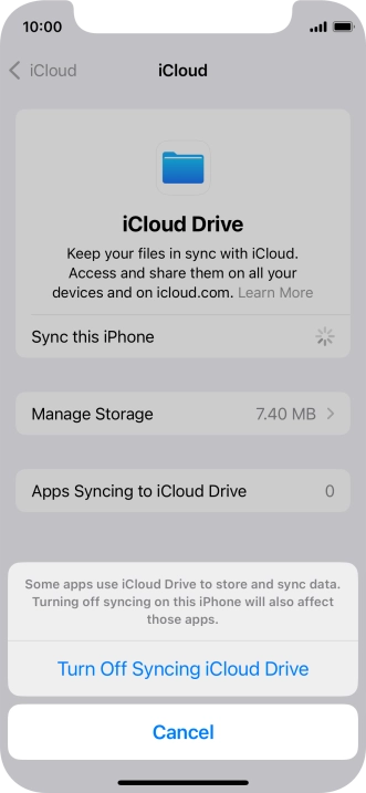 If you turn off the function, press Turn Off Syncing iCloud Drive.