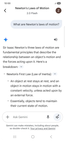 Transcription of the conversation with Gemini Live is now displayed.