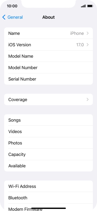 Your phone's software version is displayed next to iOS Version.