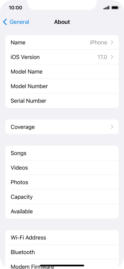 Your phone's software version is displayed next to iOS Version.
