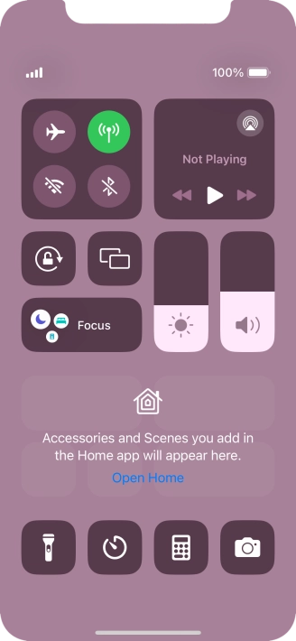 Press the flight mode icon to turn the function on or off. Press the flight mode icon to turn the function on or off.