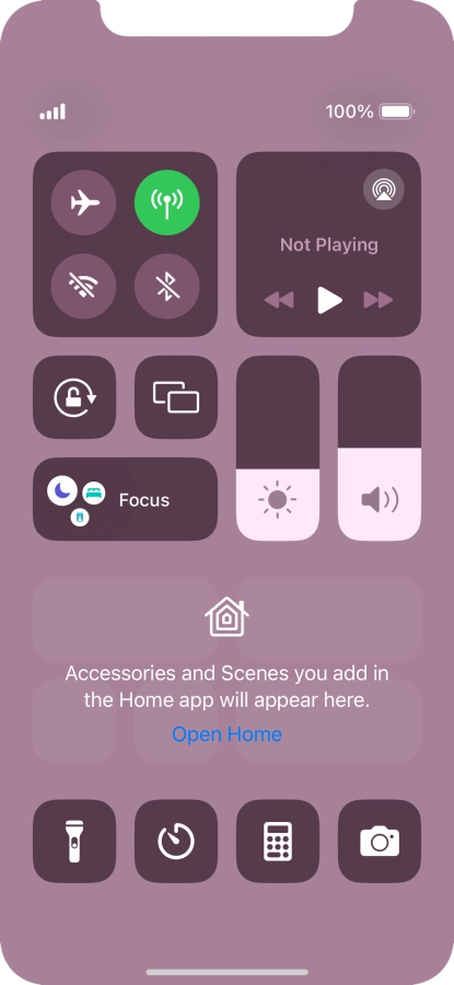 Press the flight mode icon to turn the function on or off. Press the flight mode icon to turn the function on or off.