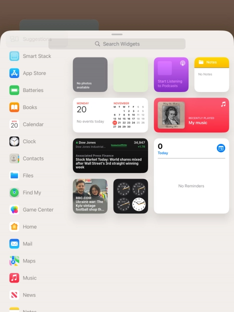 Press the required widget.