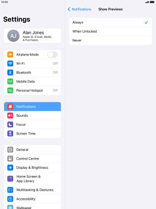 To select notification preview on the lock screen, press Always.