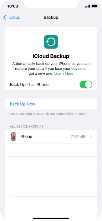 Press Back Up Now and wait while the phone memory is backed up.