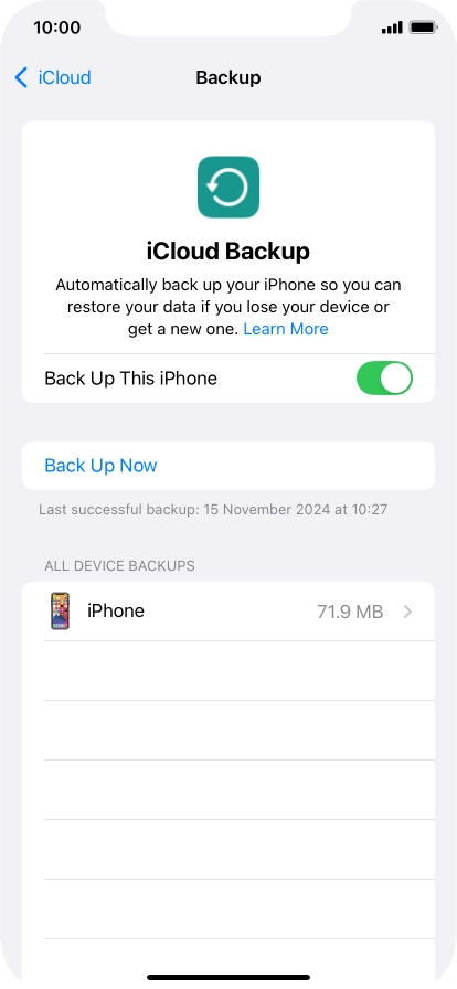 Press Back Up Now and wait while the phone memory is backed up.