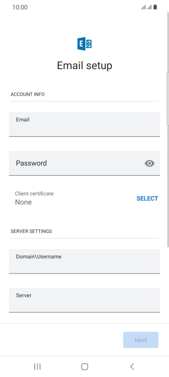 Press Password and key in the password for your email account.