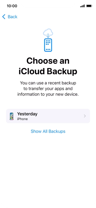 Press the required backup and your phone restores the content of the selected backup. Subsequently, follow the instructions on the screen to set up your phone and prepare it for use. Press the required backup and your phone restores the content of the selected backup. Subsequently, follow the instructions on the screen to set up your phone and prepare it for use.
