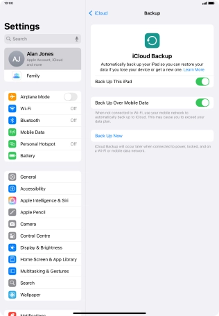 Press Back Up Now and wait while the tablet memory is backed up.