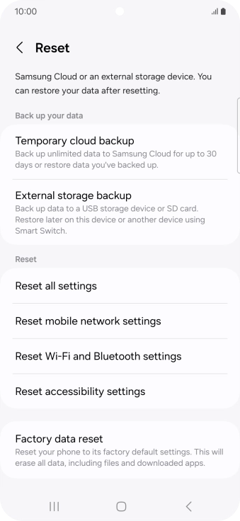 Press Factory data reset.