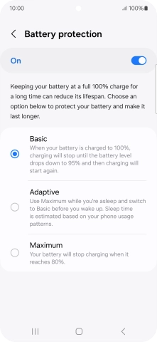 Press the required setting.