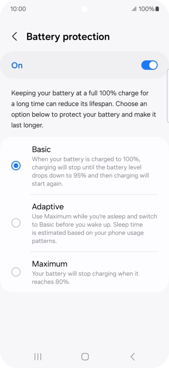 Press the required setting.