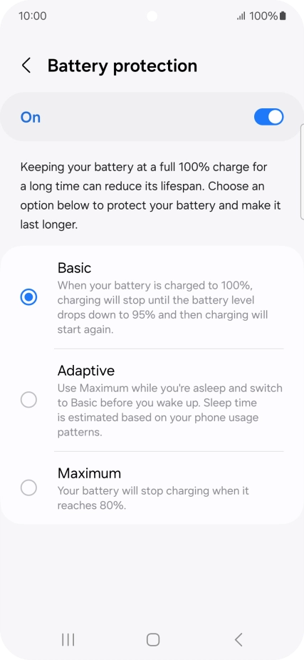 Press the required setting.