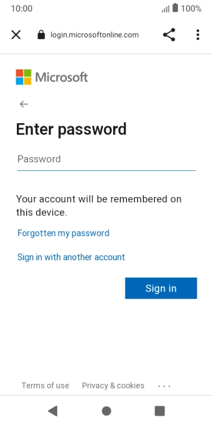 Press Password and key in the password for your email account.
