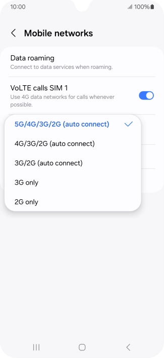 Press the required network mode. Press the required network mode.