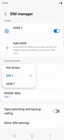 Press the required setting.