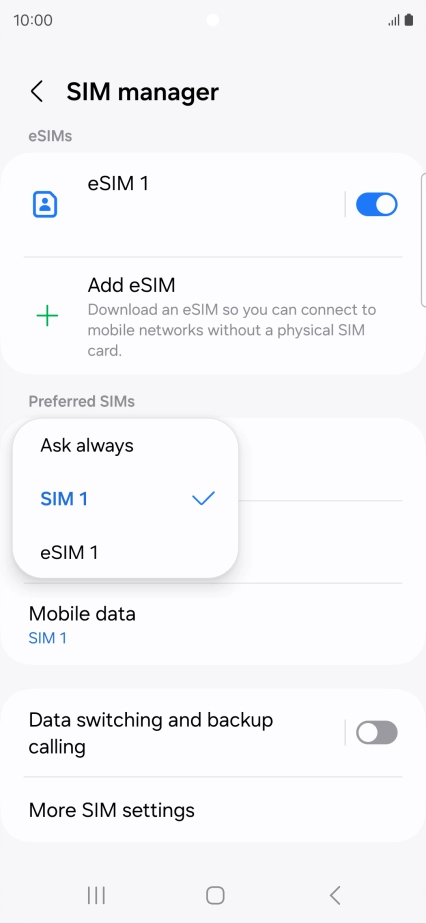 Press the required setting.