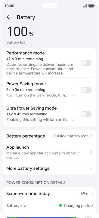 Press More battery settings. Press More battery settings.