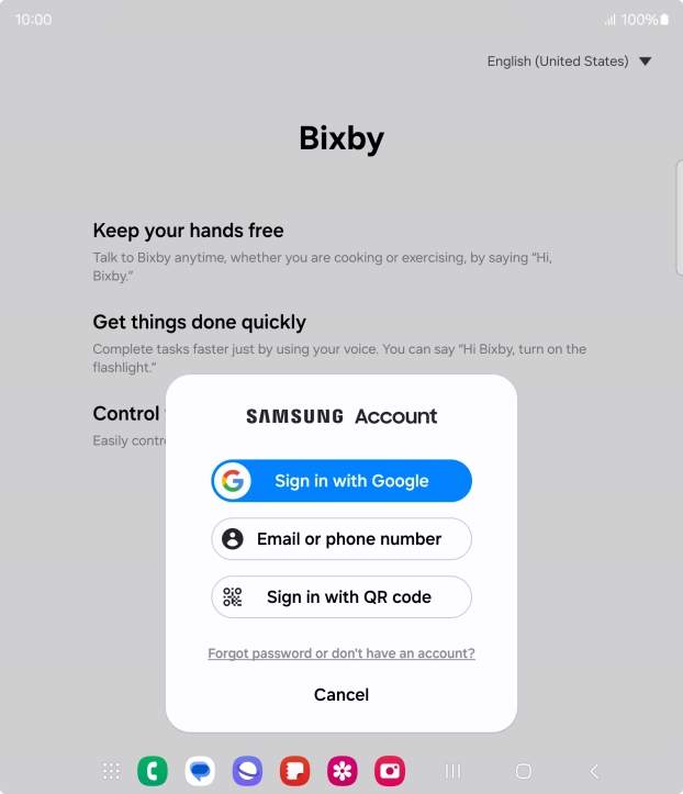 Press Email or phone number and follow the instructions on the screen to log on to your Samsung account. Press Email or phone number and follow the instructions on the screen to log on to your Samsung account.