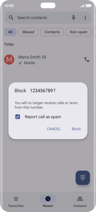To report the number as spam, press the field next to 