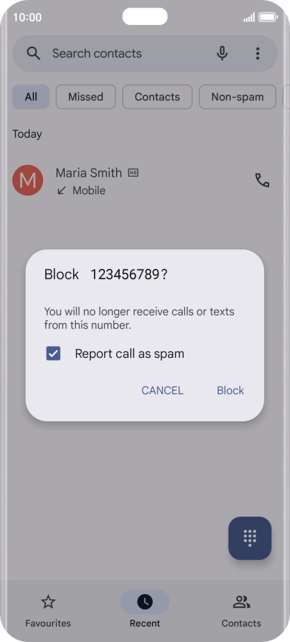 To report the number as spam, press the field next to 