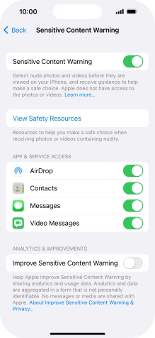 Press the indicators next to the required applications to turn the function on or off.