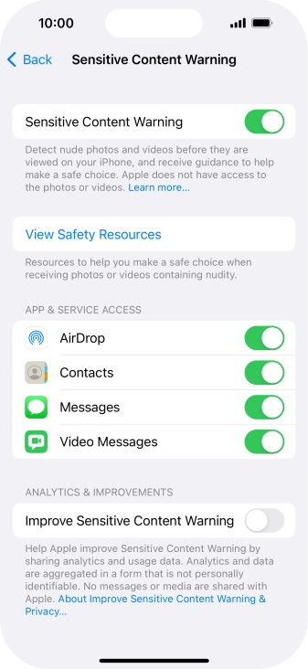 Press the indicators next to the required applications to turn the function on or off.