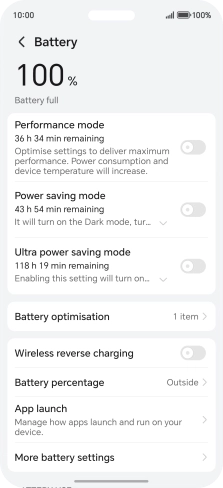 Press More battery settings. Press More battery settings.