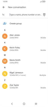 Press the search field and key in the first letters of the recipient's name.