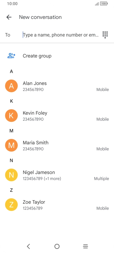 Press the search field and key in the first letters of the recipient's name.