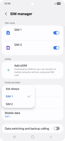 Press the required setting.