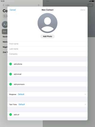Press First name and key in the first name.