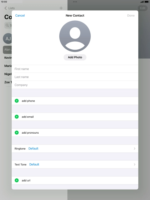 Press First name and key in the first name.