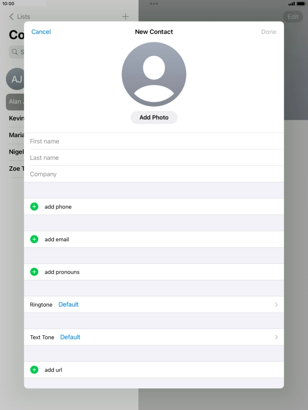 Press First name and key in the first name.