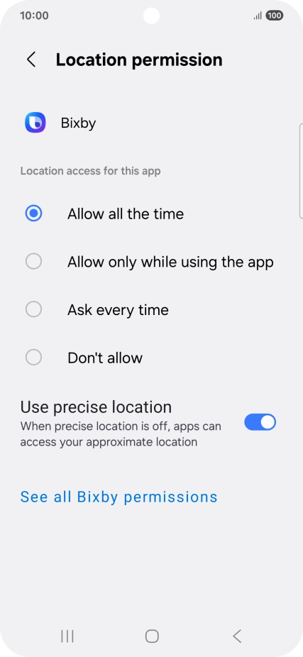 Press the required setting.