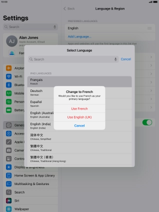 To select the new language as the default tablet language, press Use ‹language›. To select the new language as the default tablet language, press Use ‹language›.