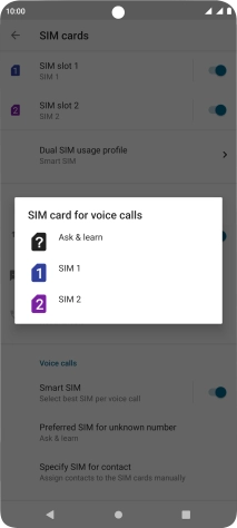 Press the required setting.